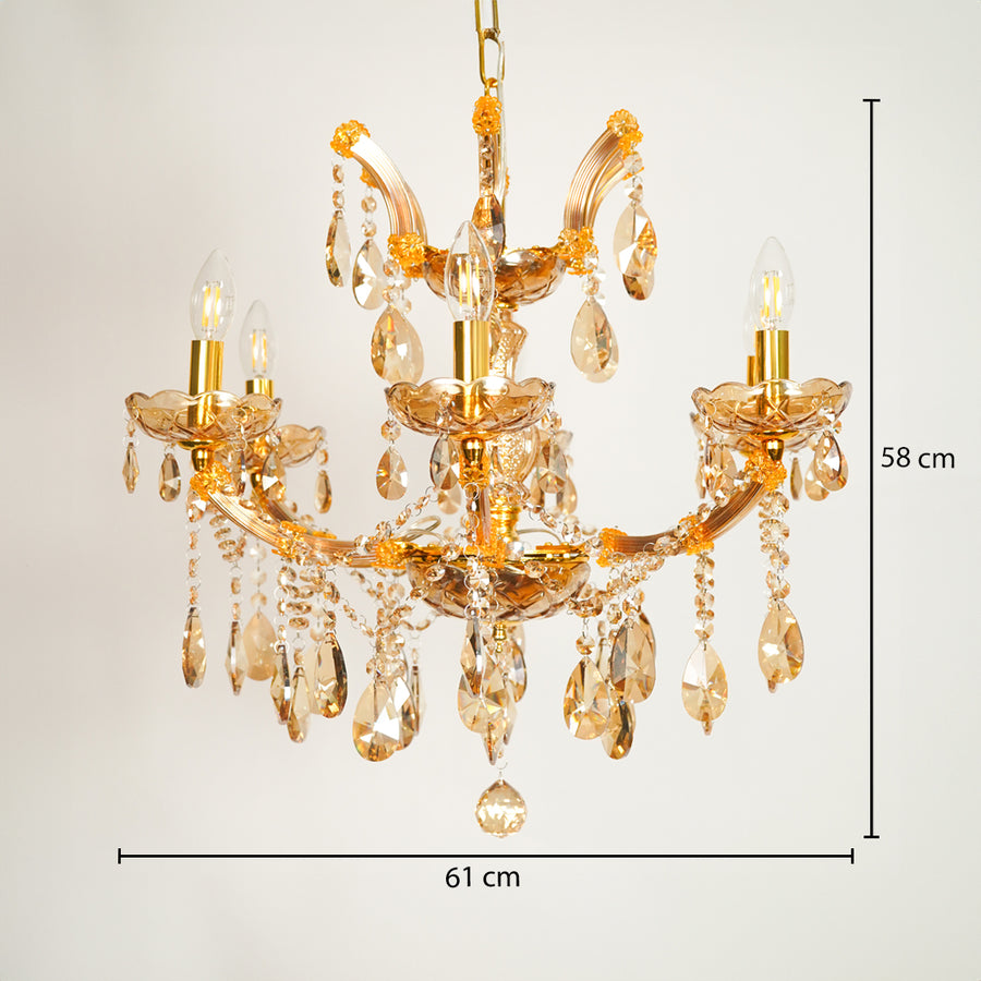 Dimension image of classic clear crystal chandelier for modern dining room decor styling with precise size measurements.