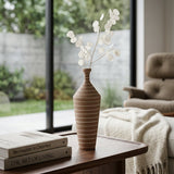 Serra Striped Bottleneck Ceramic Vase - Brown
