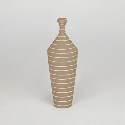 Serra Striped Bottleneck Ceramic Vase - Brown