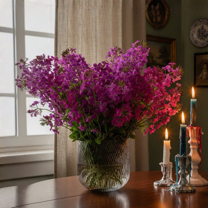 Smoky gray ribbed glass vase styled elegantly in a modern living space adding a touch of sophistication and charm.