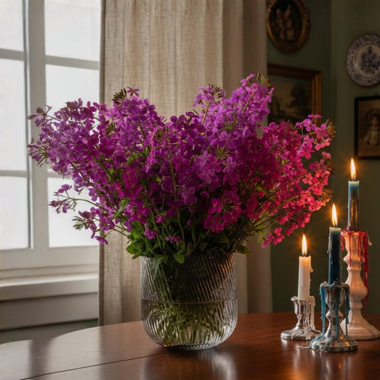 Smoky gray ribbed glass vase styled elegantly in a modern living space adding a touch of sophistication and charm.