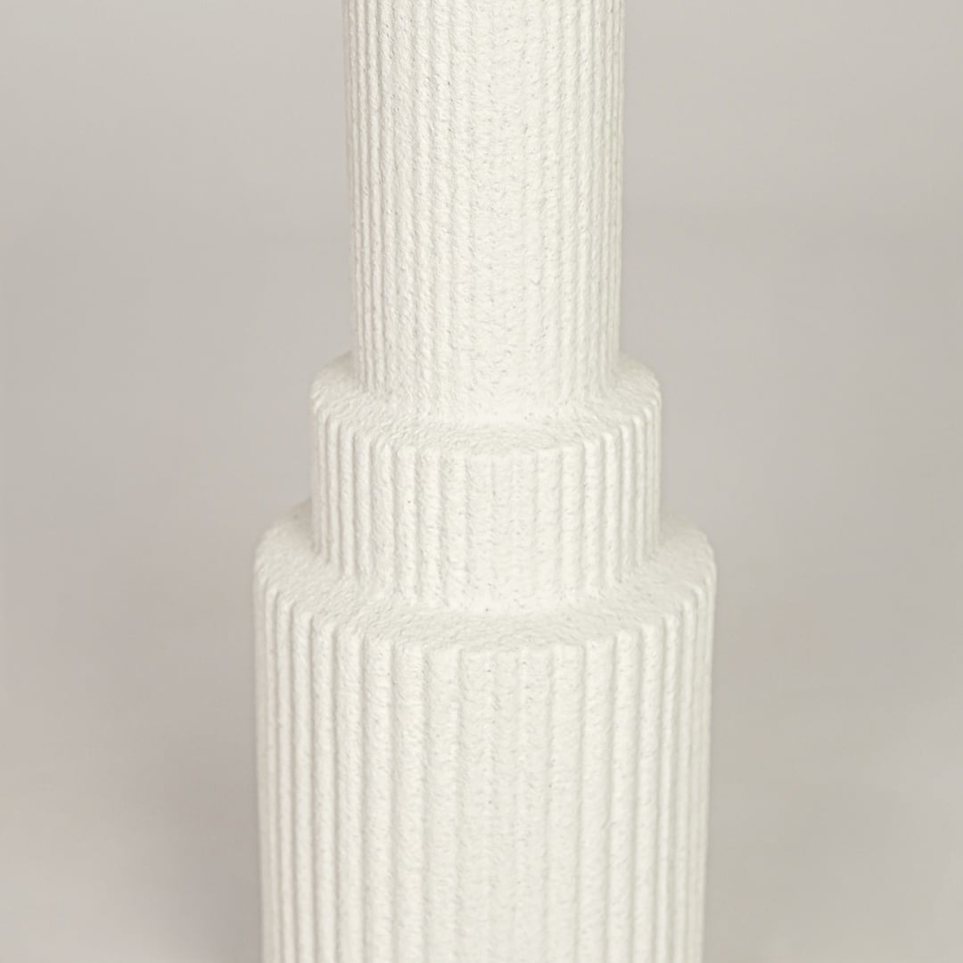 shaft white ribbed ceramic vase large closeup