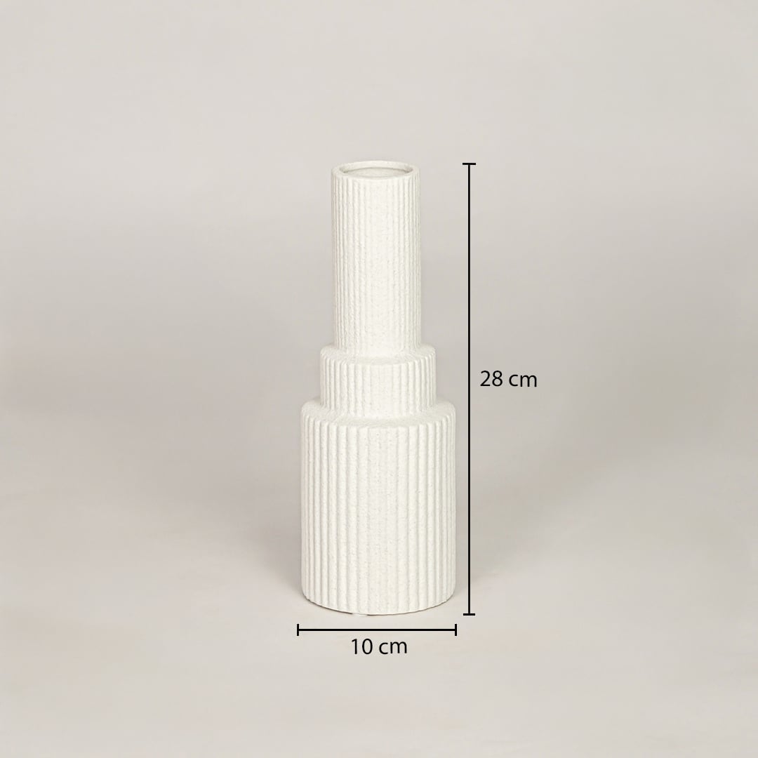 shaft white ribbed ceramic vase large dimensions