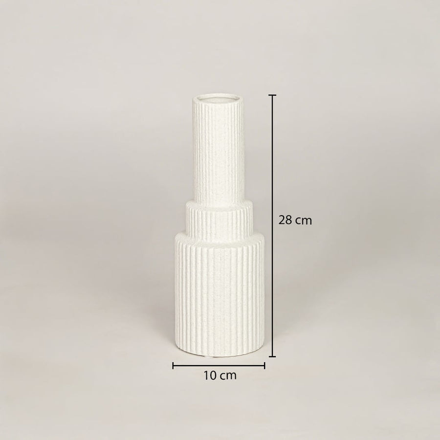 shaft white ribbed ceramic vase large dimensions