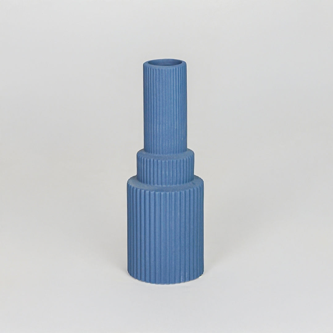 Shaft Blue Ribbed Ceramic Vase - Large
