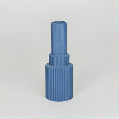 Shaft Blue Ribbed Ceramic Vase - Large