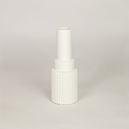 Shaft White Ribbed Ceramic Vase - Large