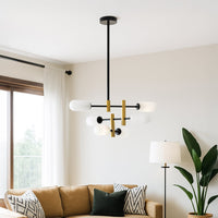 Contemporary chandelier with black frame and gold accents styled in luxury interiors adding soft light and modern decorative charm.