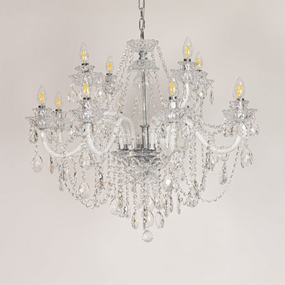 Large clear crystal chandelier displayed on white background ideal for classic bright interior ceiling styling.
