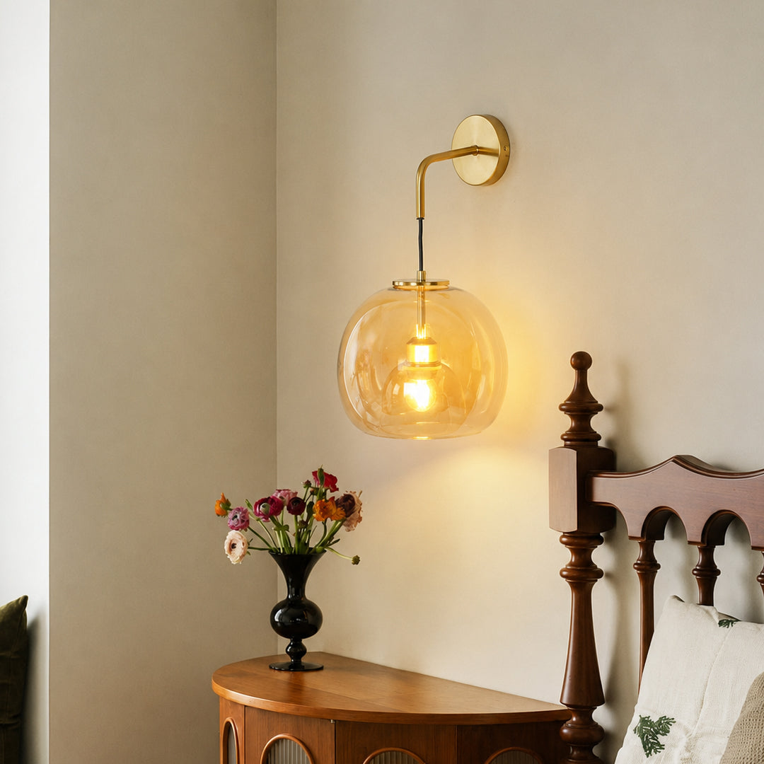 Single Head Golden GLass & Metal Wall Lamp
