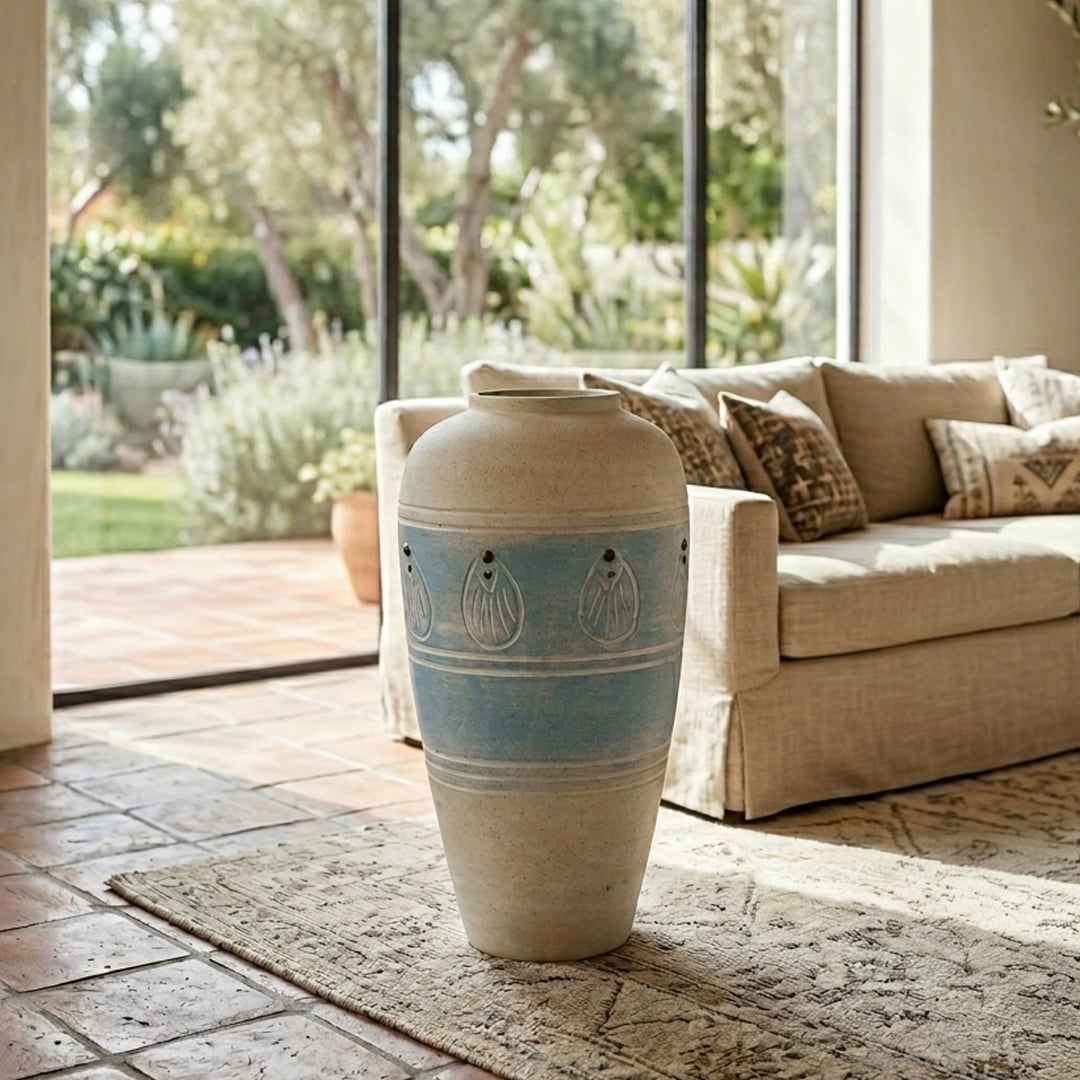sky stone terracotta vase medium main lifestyle