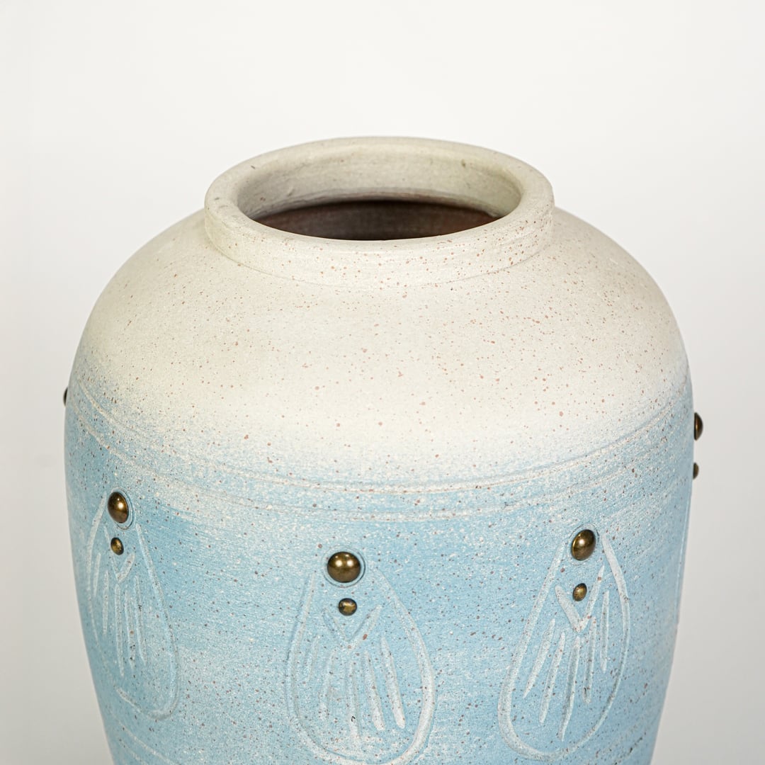 sky stone terracotta vase small closeup