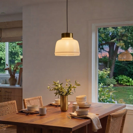 Sleek Dome Brass & Milk White Pendant Light