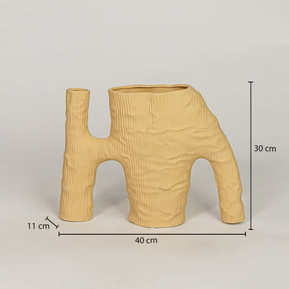 Beige ceramic vase measuring 40 cm width and 30 cm height for modern tabletop and shelf decor placement.