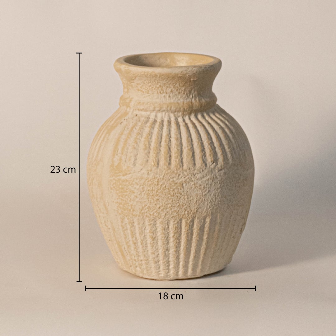 Textured ribbed vase measuring 23 cm in height and 18 cm in width - ideal for home styling with dried florals.