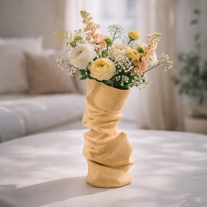 sorting hat crumpled ceramic vase yellow main lifestyle