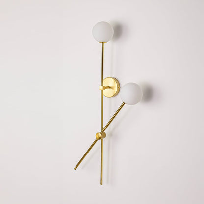 Wall light turned off on white background showcasing clean metal lines frosted glass globes and minimalist vertical design.