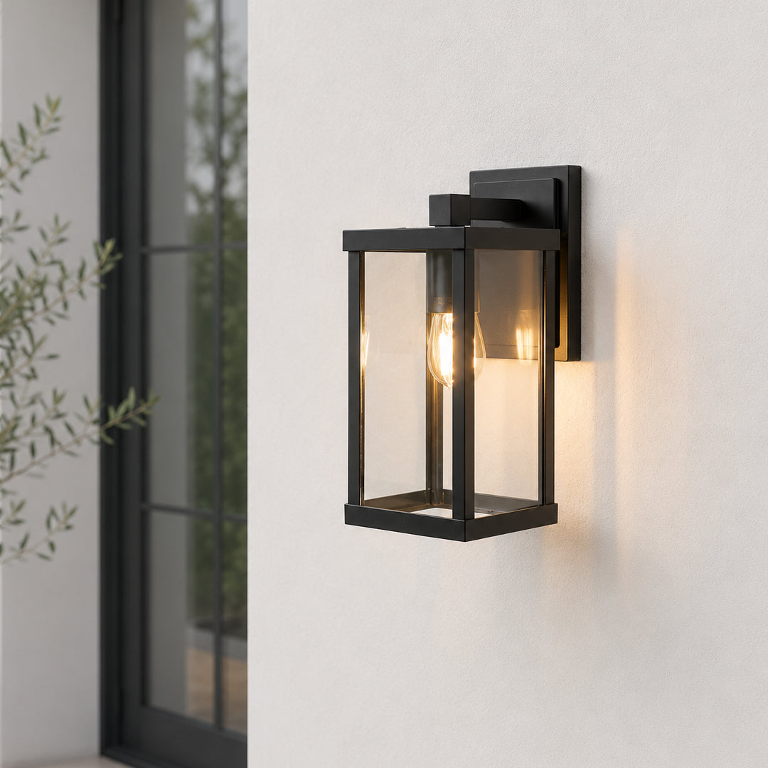 Square Outdoor Black Wall Light - Glass