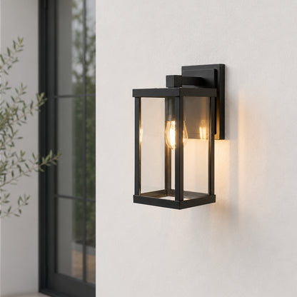 Square Outdoor Black Wall Light - Glass