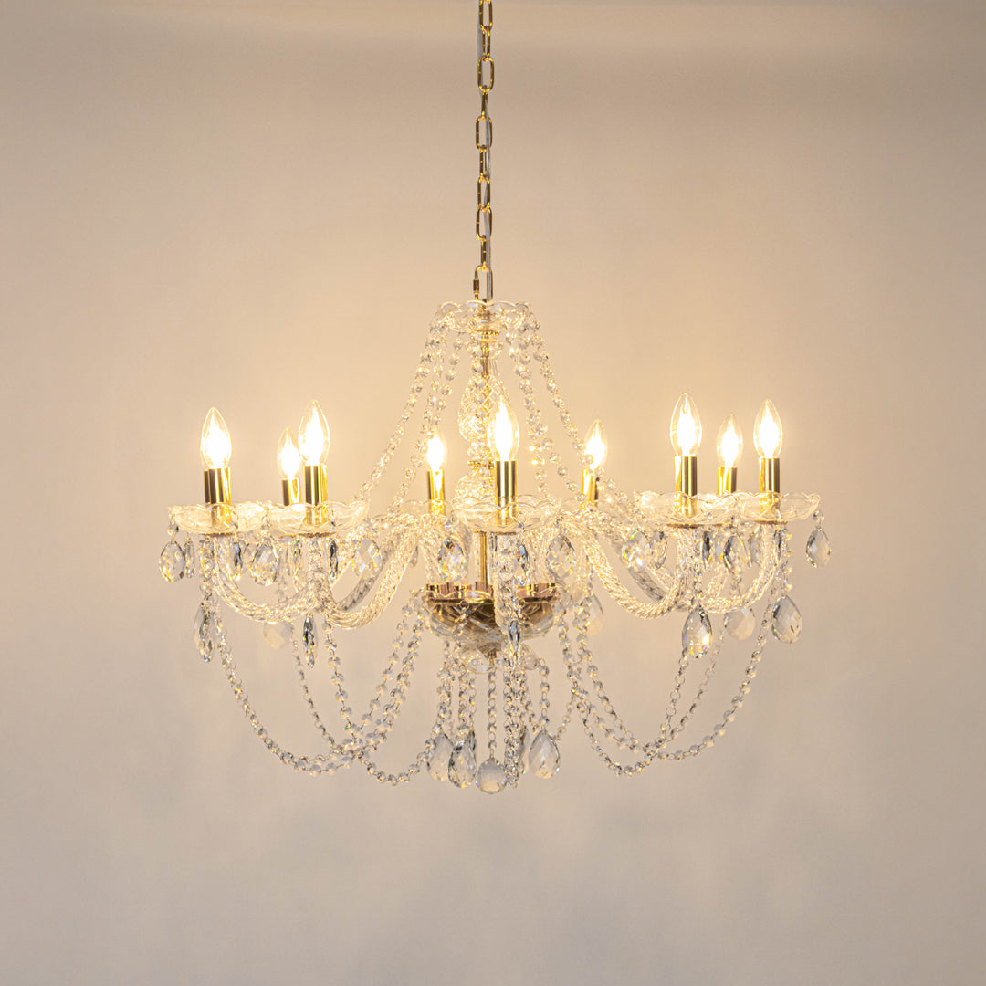 Stemma Cognac Glass 10-Light Crystal Chandelier - Transparent & Gold