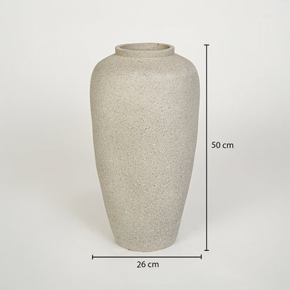 Dimension image of beige ceramic floor vase measuring 50 cm for elegant home decor with rustic finish.