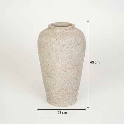 Dimension image of beige ceramic floor vase measuring 40 cm for modern home decor with matte finish styling.
