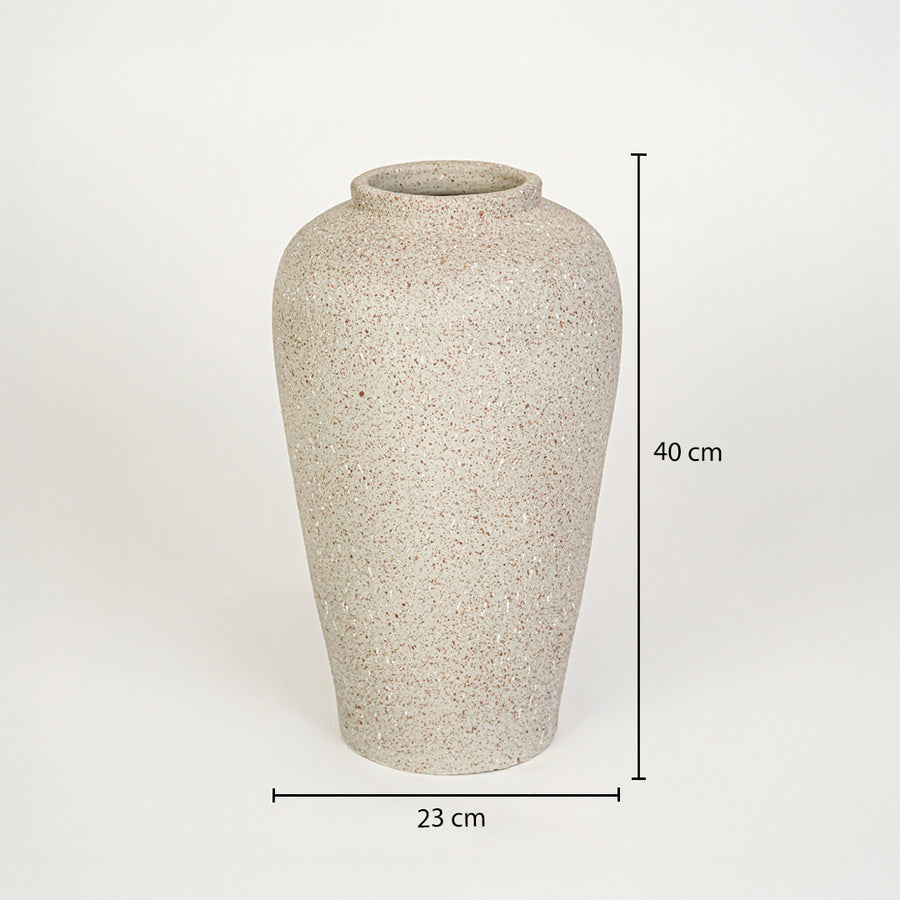 Dimension image of beige ceramic floor vase measuring 40 cm for modern home decor with matte finish styling.