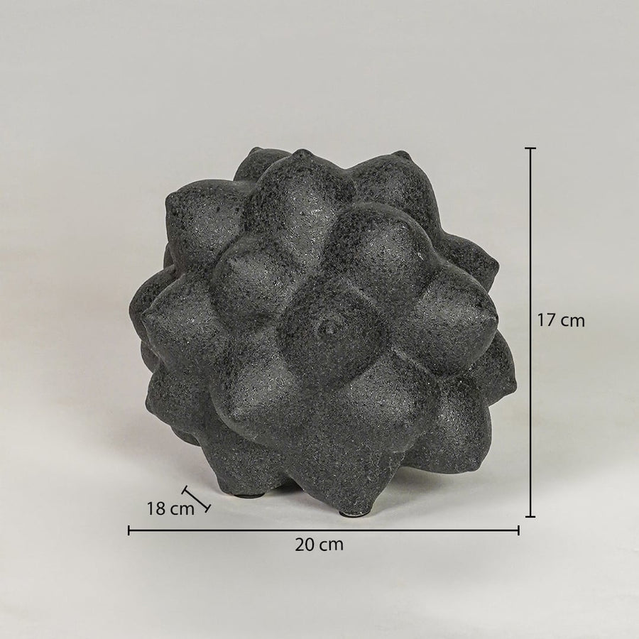 Black ceramic decor sculpture size 17 cm height 20 cm width 18 cm depth modern decorative showpiece for table styling.