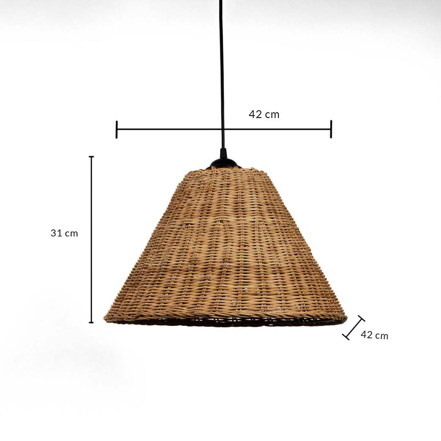 Rattan pendant light dimension image showing 31 cm height and 42 cm width for clear size reference.