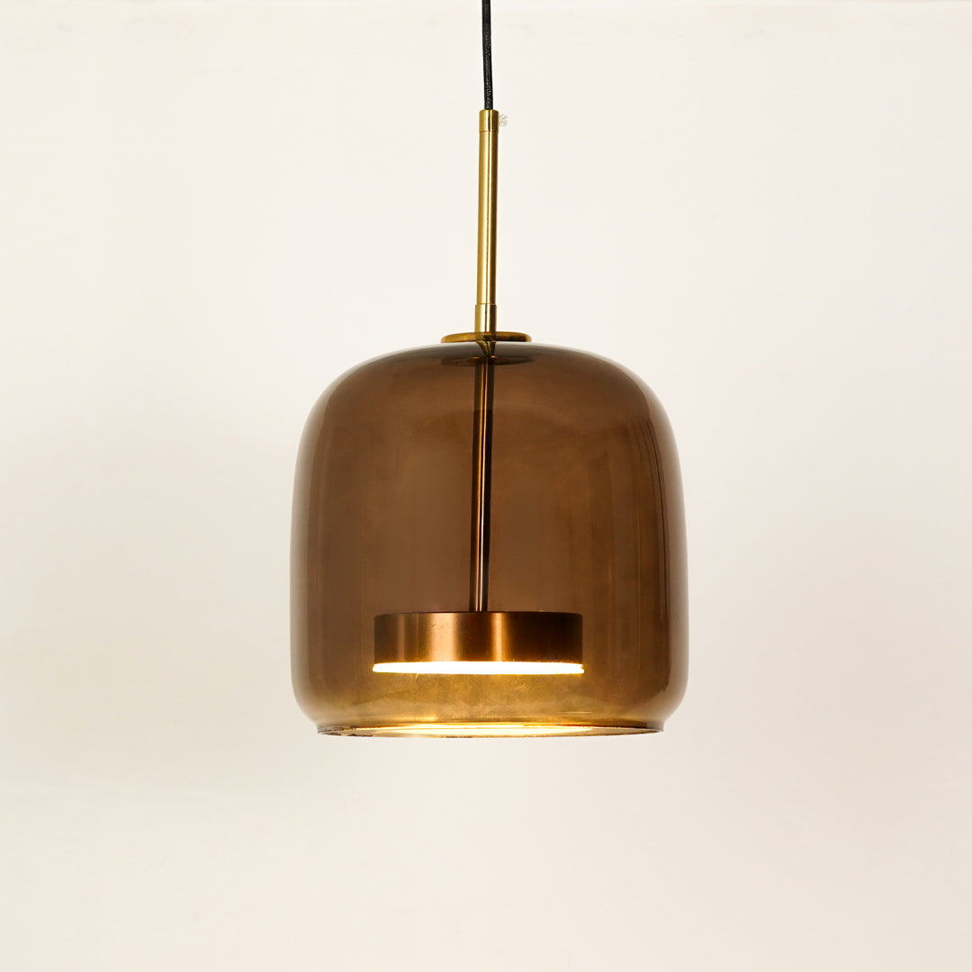 Dimension image of round shade sunbeam glass pendant light for elegant dining room decor styling and modern home lighting.