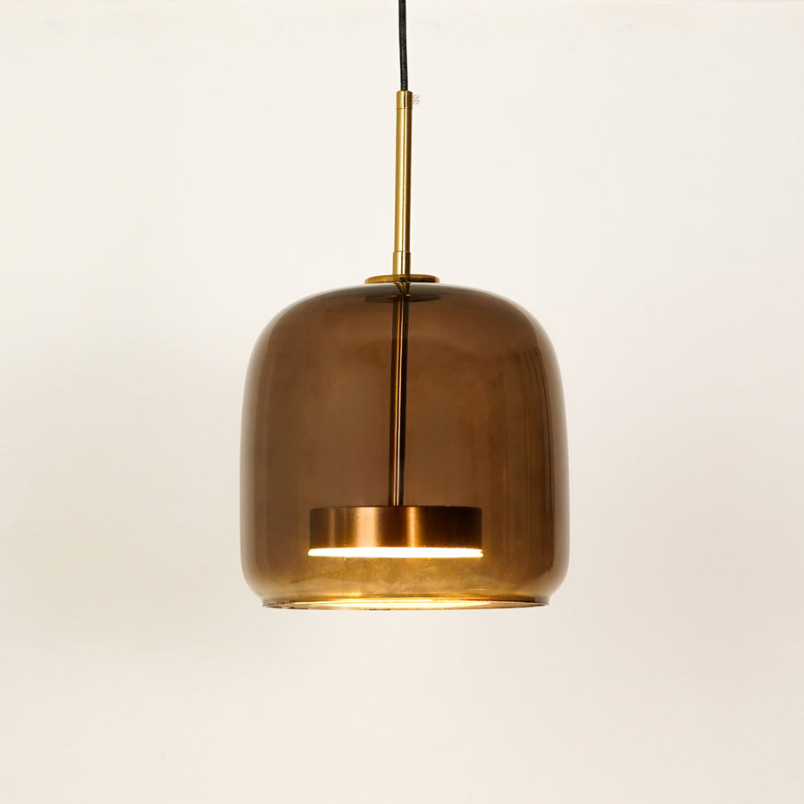 Dimension image of round shade sunbeam glass pendant light for elegant dining room decor styling and modern home lighting.