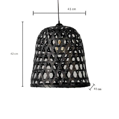Black rattan pendant light dimension image showing 42 cm height and 41 cm width for accurate product reference.