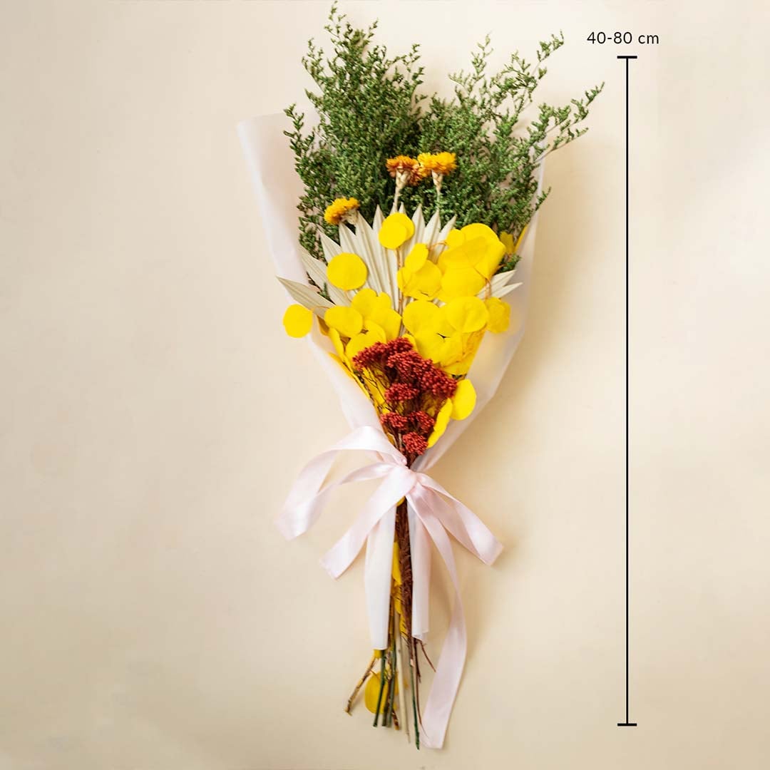 Preserved dried flower bouquet with height range of 40 to 80 cm suitable for tall vases floor corners and entryway decor.