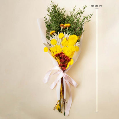 Preserved dried flower bouquet with height range of 40 to 80 cm suitable for tall vases floor corners and entryway decor.