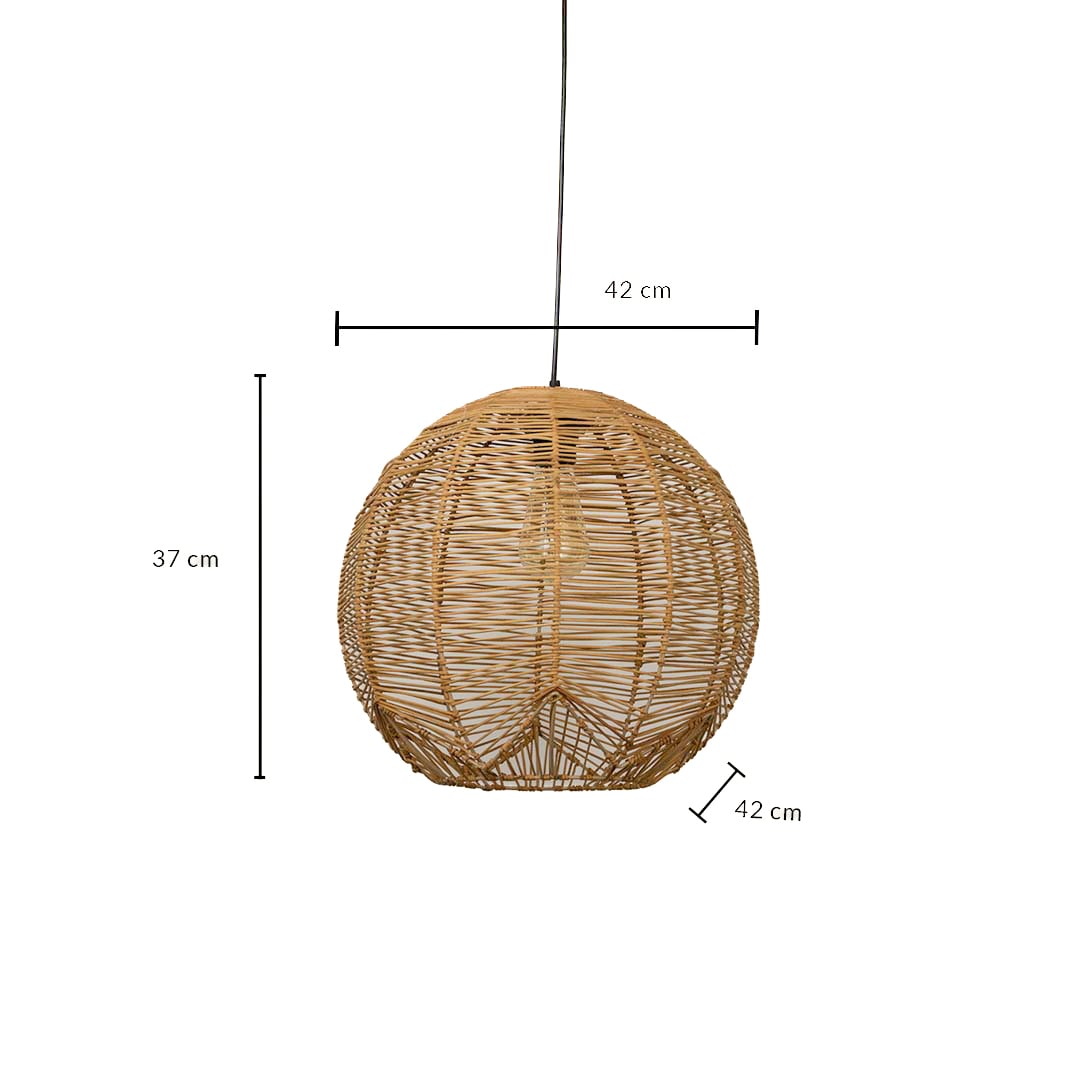 Rattan pendant light dimension image showing 37 cm height and 42 cm width with circular woven design.