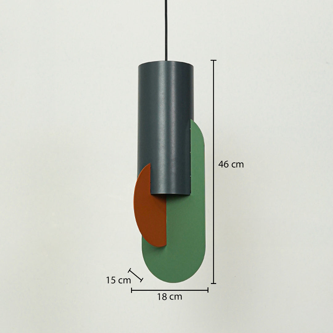 Multicolor metal pendant light dimension image with 18 cm width and 46 cm height for contemporary bedside placement.
