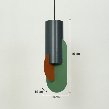 Multicolor metal pendant light dimension image with 18 cm width and 46 cm height for contemporary bedside placement.
