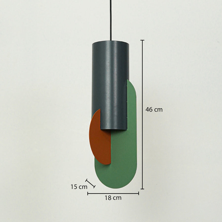 Multicolor metal pendant light dimension image with 18 cm width and 46 cm height for contemporary bedside placement.