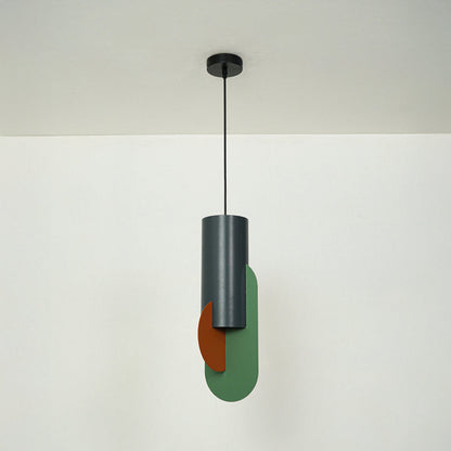 Charcoal metal pendant light featuring colorful glass details and sleek modern styling for interiors.