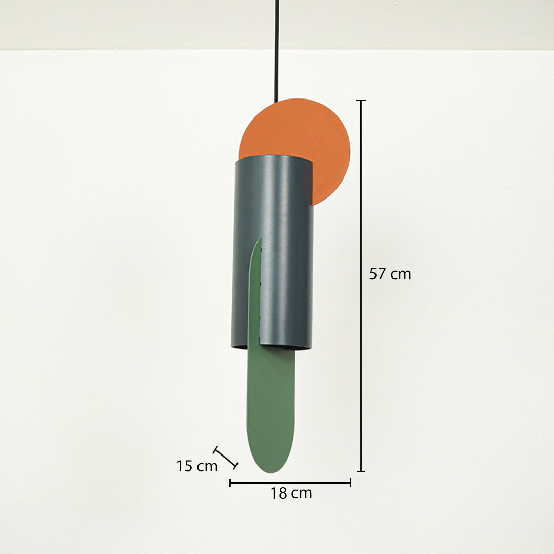 Multicolor metal pendant light dimension image with 18 cm width and 57 cm height for contemporary bedside placement.