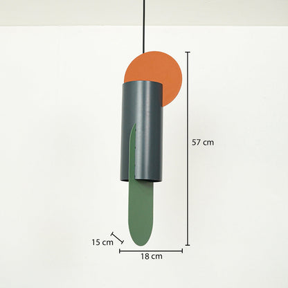 Multicolor metal pendant light dimension image with 18 cm width and 57 cm height for contemporary bedside placement.