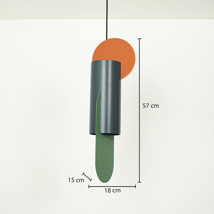 Multicolor metal pendant light dimension image with 18 cm width and 57 cm height for contemporary bedside placement.
