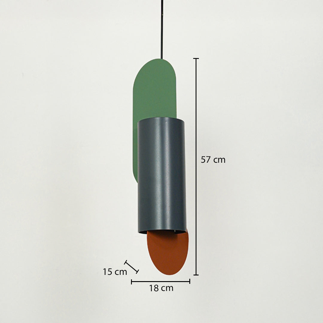 Multicolor metal pendant light dimension image with 18 cm width and 57 cm height for modern bedside placement.