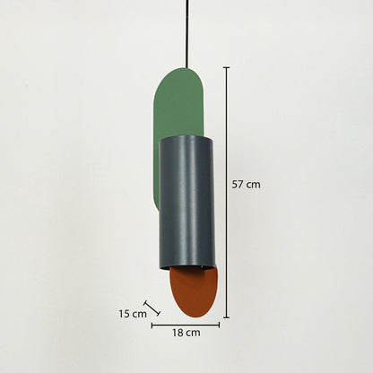Multicolor metal pendant light dimension image with 18 cm width and 57 cm height for modern bedside placement.