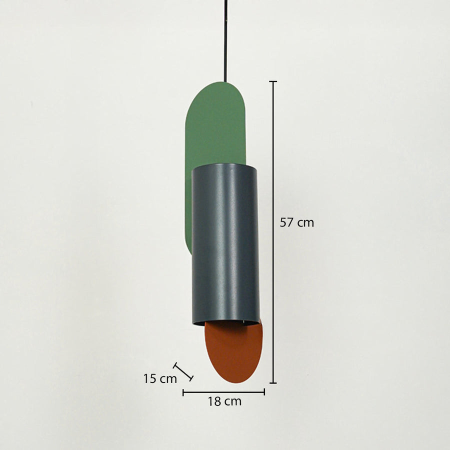 Multicolor metal pendant light dimension image with 18 cm width and 57 cm height for modern bedside placement.