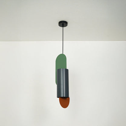 Charcoal metal pendant light with green and orange accents designed for artistic modern interiors.