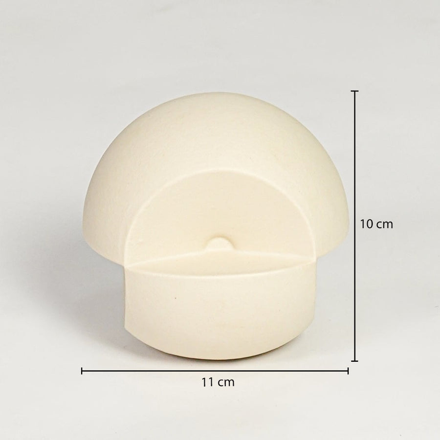 Cream ceramic decor sphere dimension image showing 10 cm height and 11 cm width ideal for compact tabletop placement.
