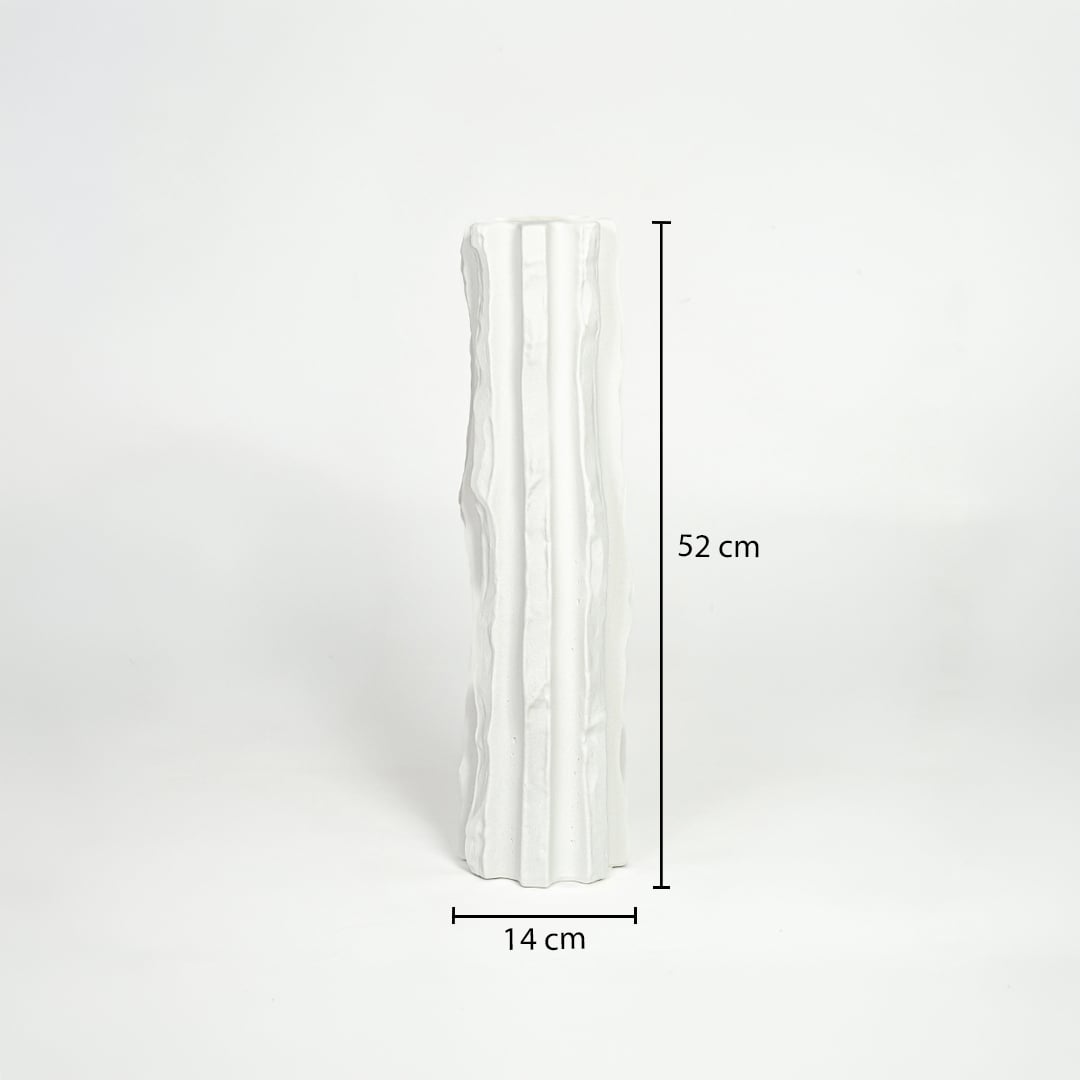 White ceramic floor vase 52 cm height 14 cm width ideal for living room corner and entryway decor.