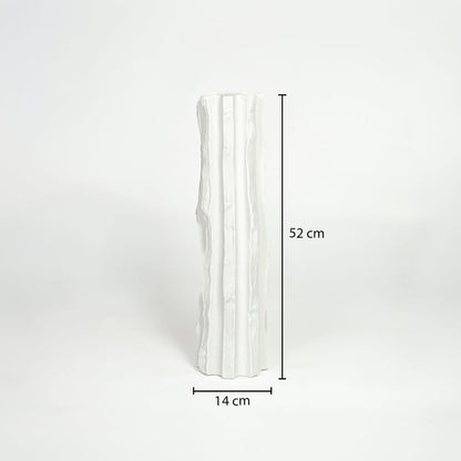 White ceramic floor vase 52 cm height 14 cm width ideal for living room corner and entryway decor.