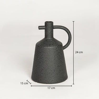 Black ceramic decorative vase showing 17 cm width 15 cm depth and 24 cm height ideal for console table decor display.
